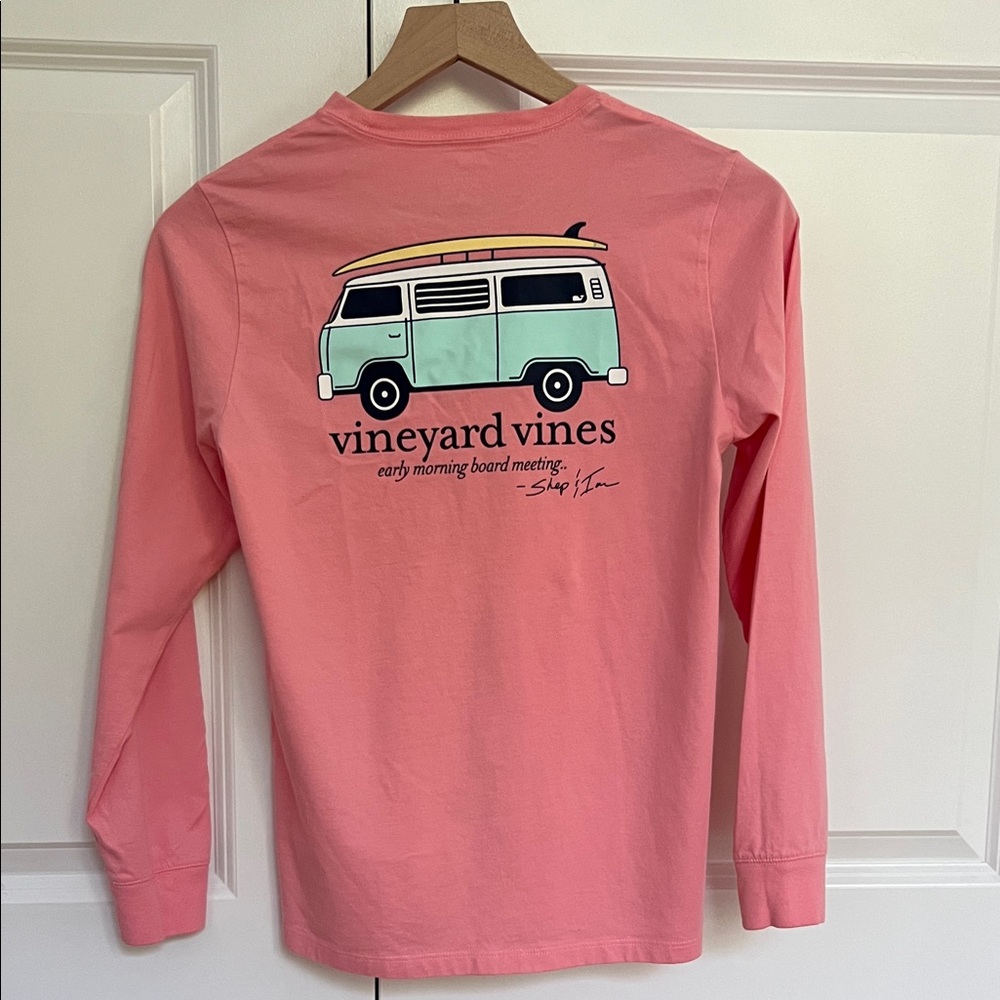 Vineyard Vines Kids' Pink Long Sleeve Tee with Surf Van Design